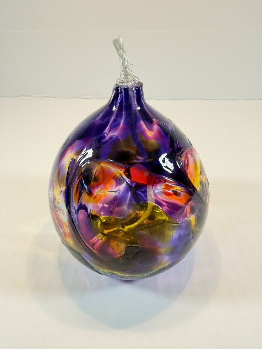 One-of-a-Kind Hand Blown Art Glass Oil Lamp Purple Multicolor